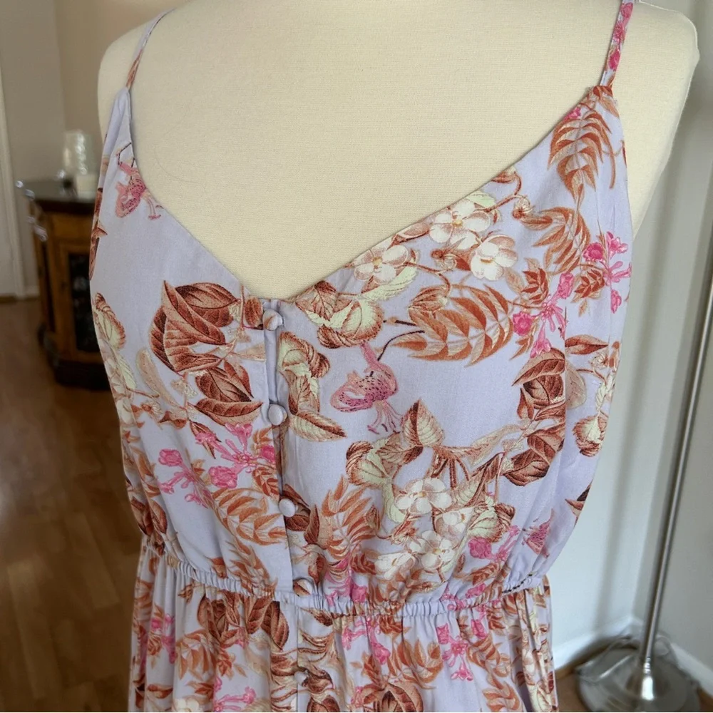 Steve Madden Lavender Floral Spaghetti-Strap Rayon Flowy Maxi Dress SZ XL - Picture 3 of 6